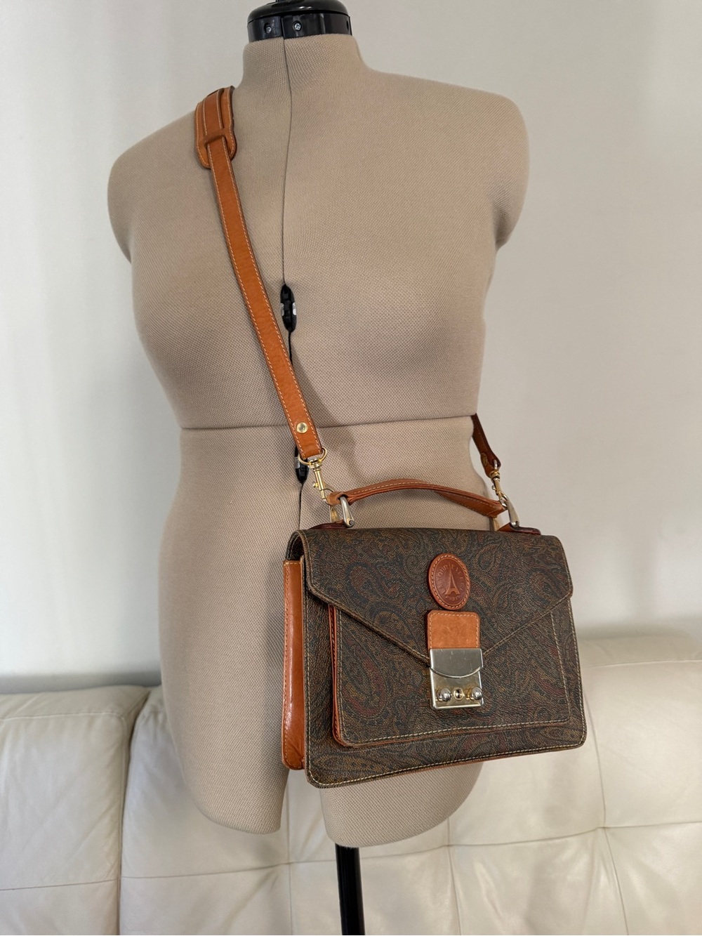 Vintage La Tour Eiffel 1887 Paris Paisley Crossbody Bag Satchel Premium Leather